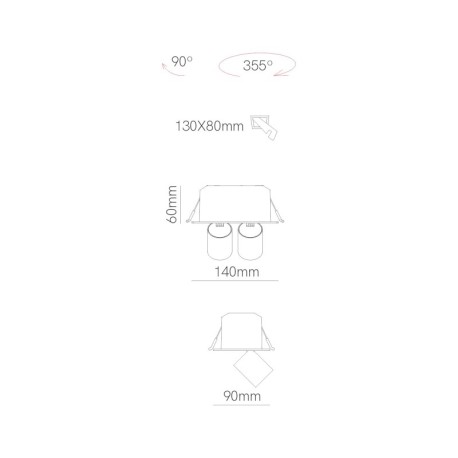 Foco proyector empotrable Mini-oxo Square 2 Beneito Faure