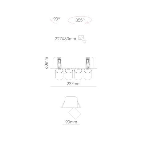 Foco proyector empotrable Mini-oxo Square 4 Beneito Faure