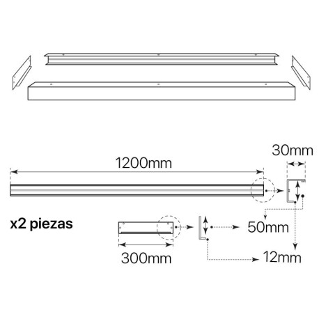 Marco para panel led 30x120cm aluminio I-TEC