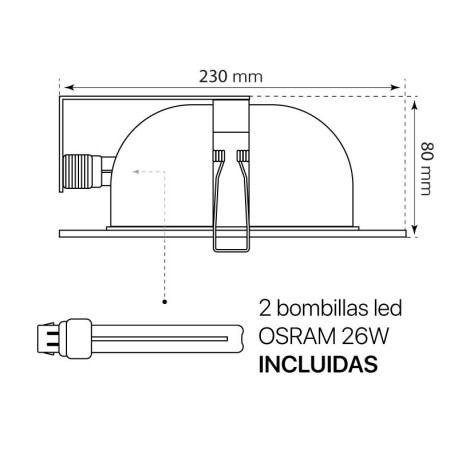 Downlight empotrable Grey 2x26w (bajo consumo) I-TEC