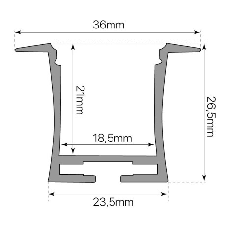 Perfil aluminio D-360 empotrable 2 mts I-TEC