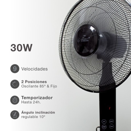 Ventilador de pie Tehri negro con motor DC 30w GSC