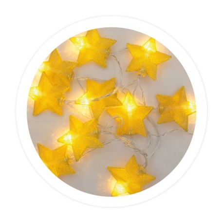 Guirnalda estrellas LED doradas luz cálida 1.35m 2xAA GSC