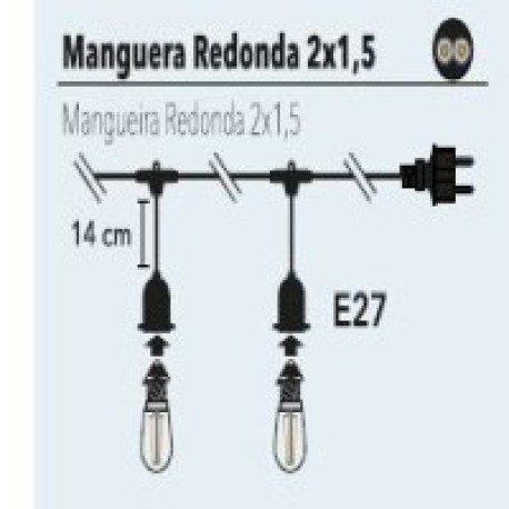 Guirnalda manguera redonda 2x1.5 E27 cable negro Vaelza