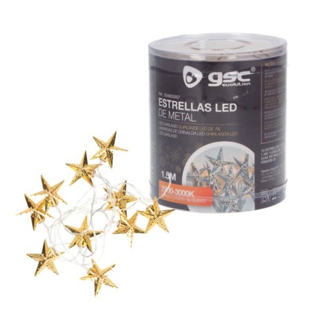 Guirnalda de estrellas LED doradas luz cálida 1.5m 2xAA GSC