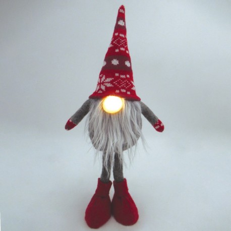 Gnomo de navidad LED de pie Kazbo 40cm Rojo y gris GSC