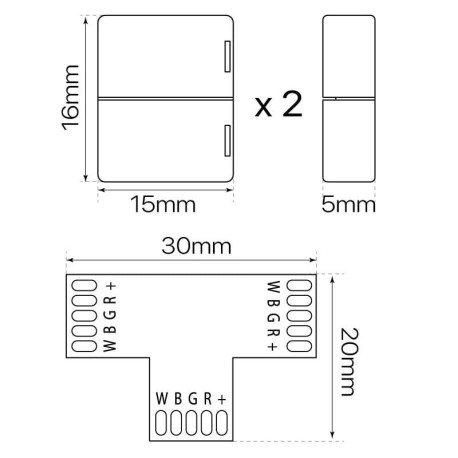 Conector T tiras led RGB+W 24v I-TEC