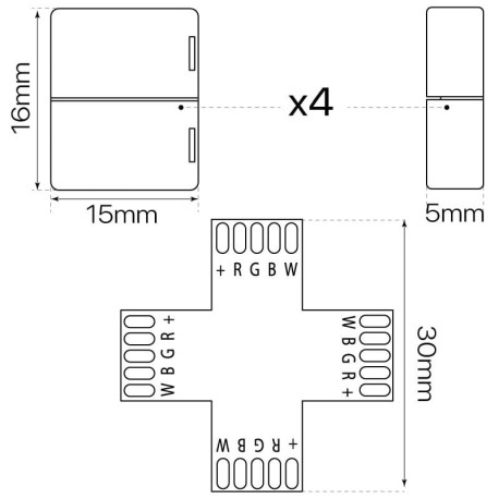 Conector X tiras led RGB+W 24V I-TEC