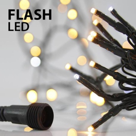 Linea 100 LED cobre cálido+9 led flas blanco cable verde IP44 Aimur