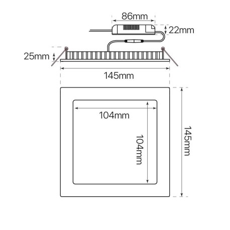 Downlight Slim empotrable cuadrado 9w I-TEC