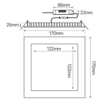 Downlight Slim empotrable cuadrado 12w I-TEC